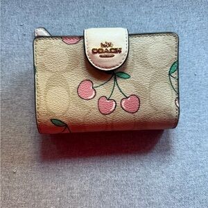 Coach Beige and Pink Cherry Pattern Wallet